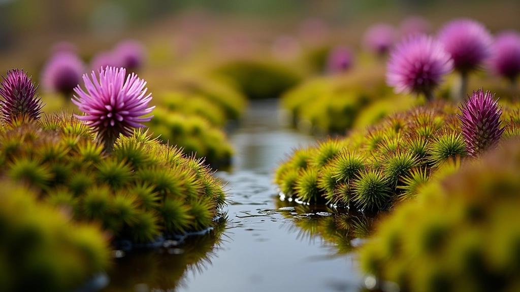 Close-up view of sphagnum moss and heather plants typical of Clara Bog habitat