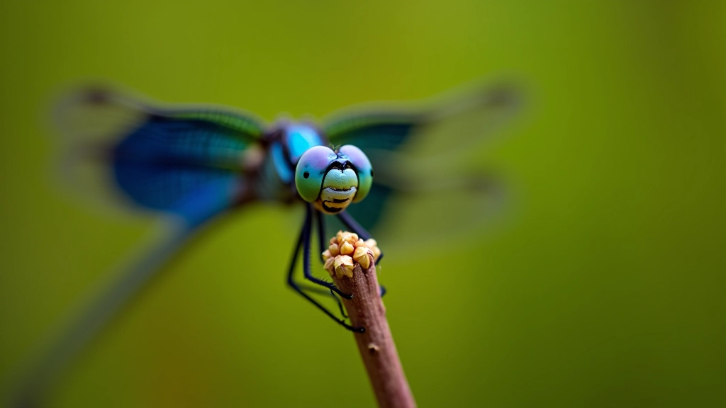Colorful dragonfly perched on bog vegetation, iridescent wings catching sunlight