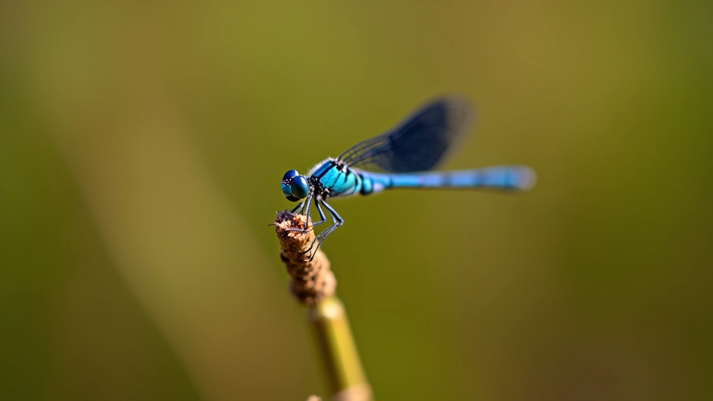 Colorful dragonfly perched on wetland vegetation