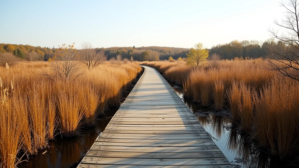 Scenic wetland boardwalk at Clara Bog Nature Reserve